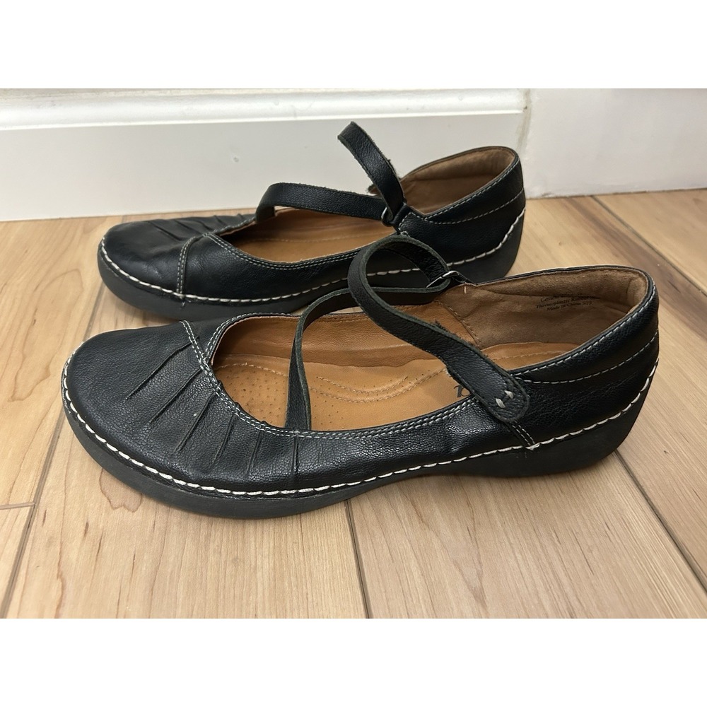 Biza Black Leather Mary Jane Flats Colfax Hook & Loop Strap